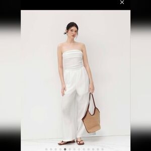 Texture Ruched Tube Wide Leg Jumpsuit Nwt